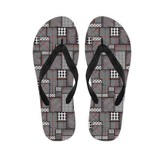 Glen Plaid Patchwork Pattern Print Flip Flops