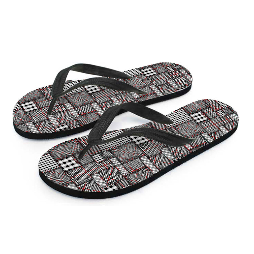 Glen Plaid Patchwork Pattern Print Flip Flops