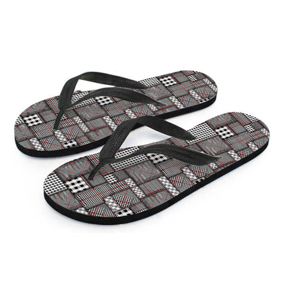 Glen Plaid Patchwork Pattern Print Flip Flops