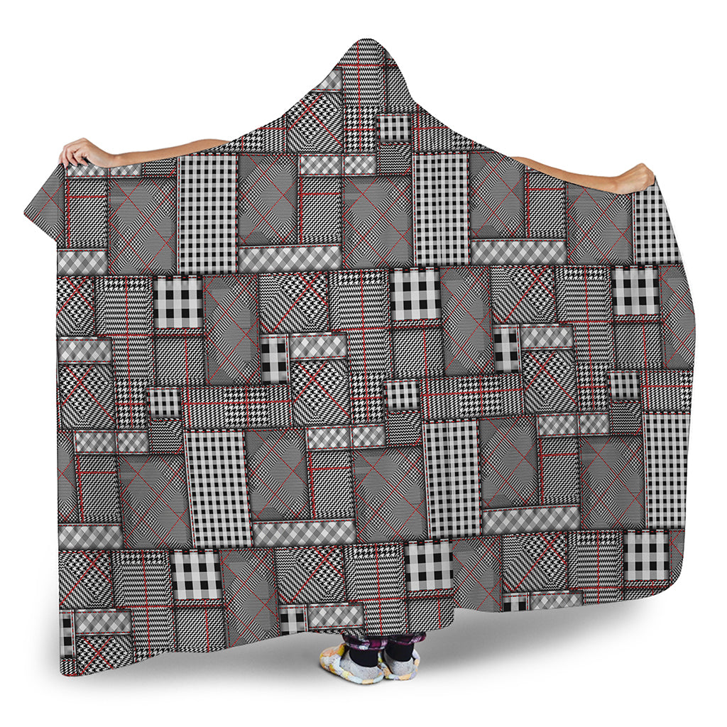 Glen Plaid Patchwork Pattern Print Hooded Blanket