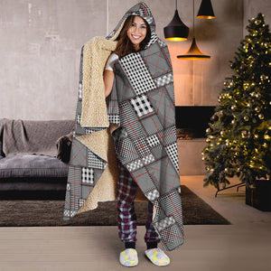 Glen Plaid Patchwork Pattern Print Hooded Blanket