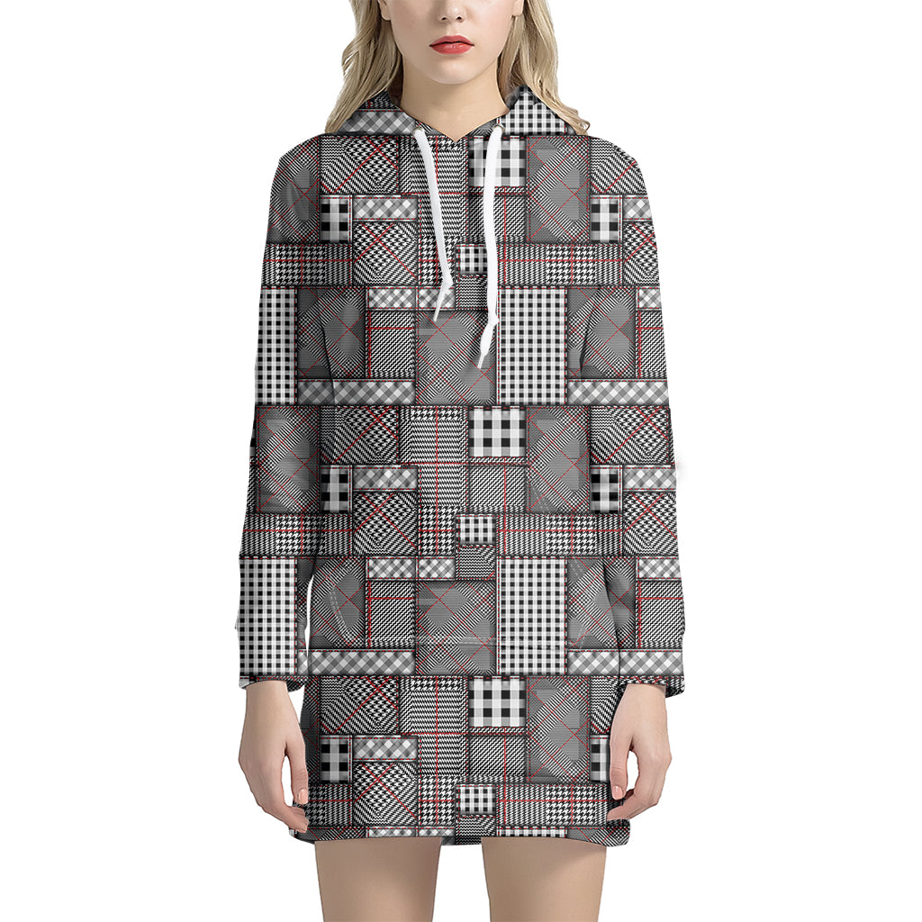 Glen Plaid Patchwork Pattern Print Hoodie Dress