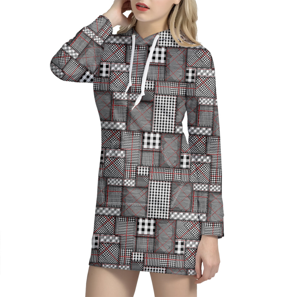 Glen Plaid Patchwork Pattern Print Hoodie Dress