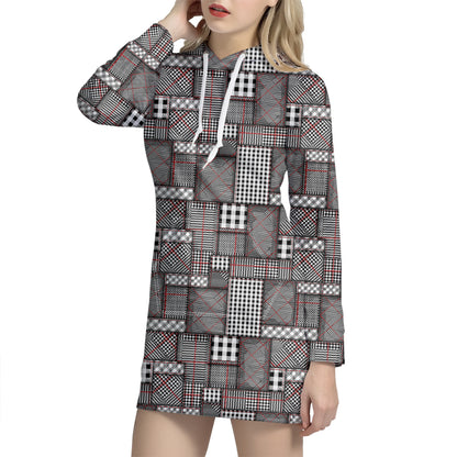 Glen Plaid Patchwork Pattern Print Hoodie Dress