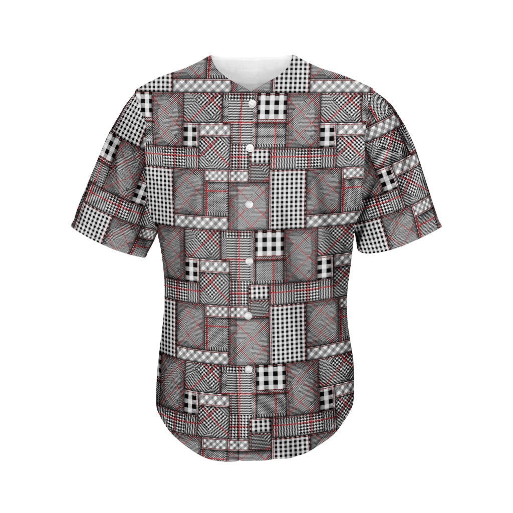 Glen Plaid Patchwork Pattern Print Men's Baseball Jersey