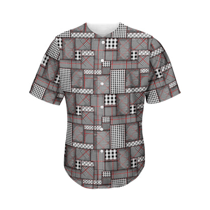 Glen Plaid Patchwork Pattern Print Men's Baseball Jersey