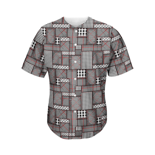 Glen Plaid Patchwork Pattern Print Men's Baseball Jersey