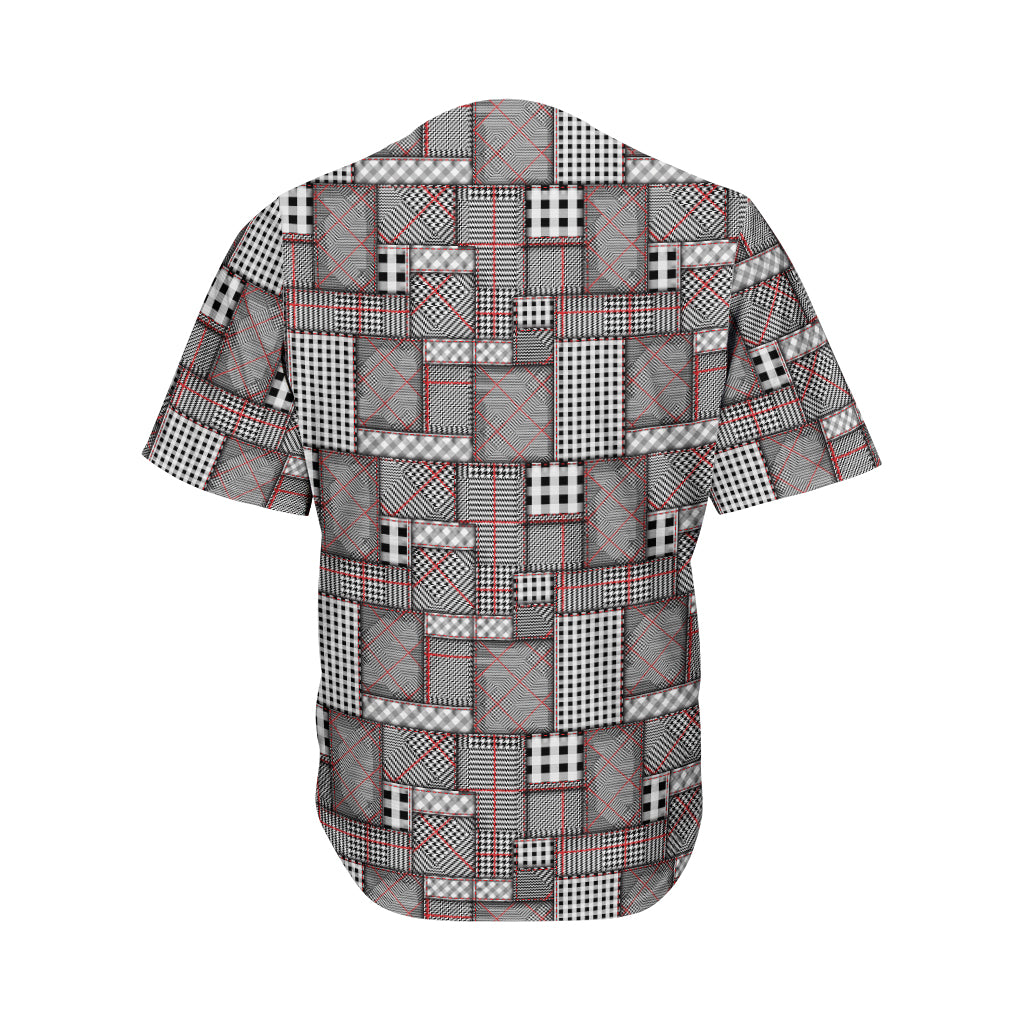 Glen Plaid Patchwork Pattern Print Men's Baseball Jersey