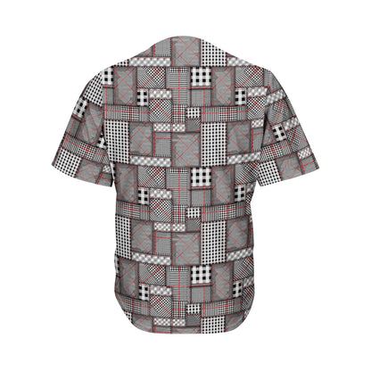 Glen Plaid Patchwork Pattern Print Men's Baseball Jersey