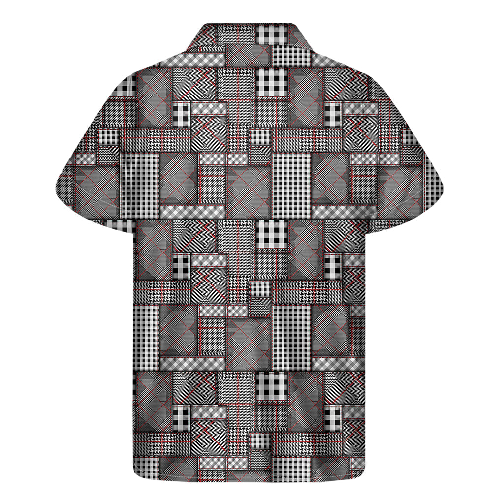 Glen Plaid Patchwork Pattern Print Men's Short Sleeve Shirt