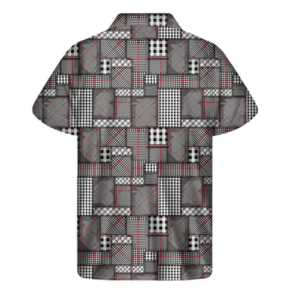 Glen Plaid Patchwork Pattern Print Men's Short Sleeve Shirt