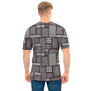 Glen Plaid Patchwork Pattern Print Men's T-Shirt