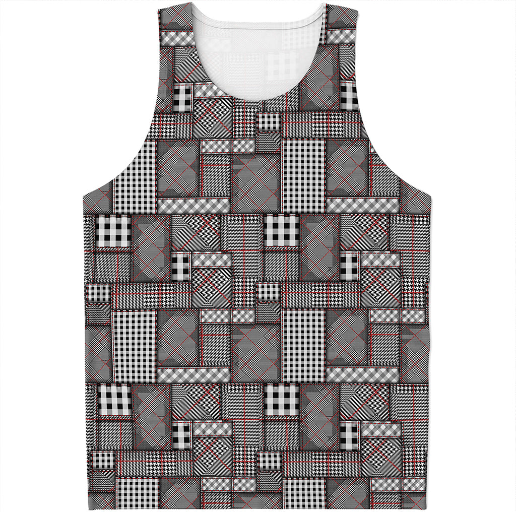 Glen Plaid Patchwork Pattern Print Men's Tank Top