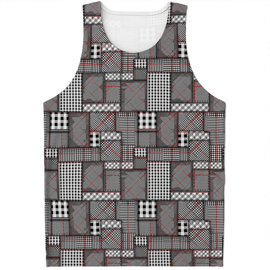 Glen Plaid Patchwork Pattern Print Men's Tank Top