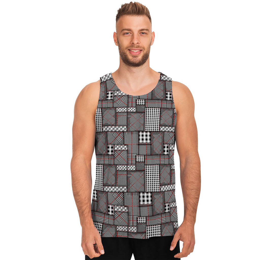 Glen Plaid Patchwork Pattern Print Men's Tank Top