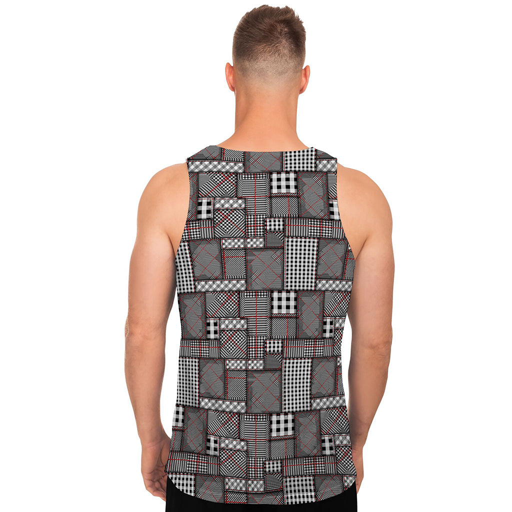 Glen Plaid Patchwork Pattern Print Men's Tank Top
