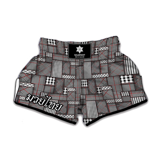 Glen Plaid Patchwork Pattern Print Muay Thai Boxing Shorts