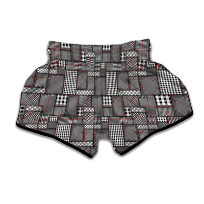 Glen Plaid Patchwork Pattern Print Muay Thai Boxing Shorts
