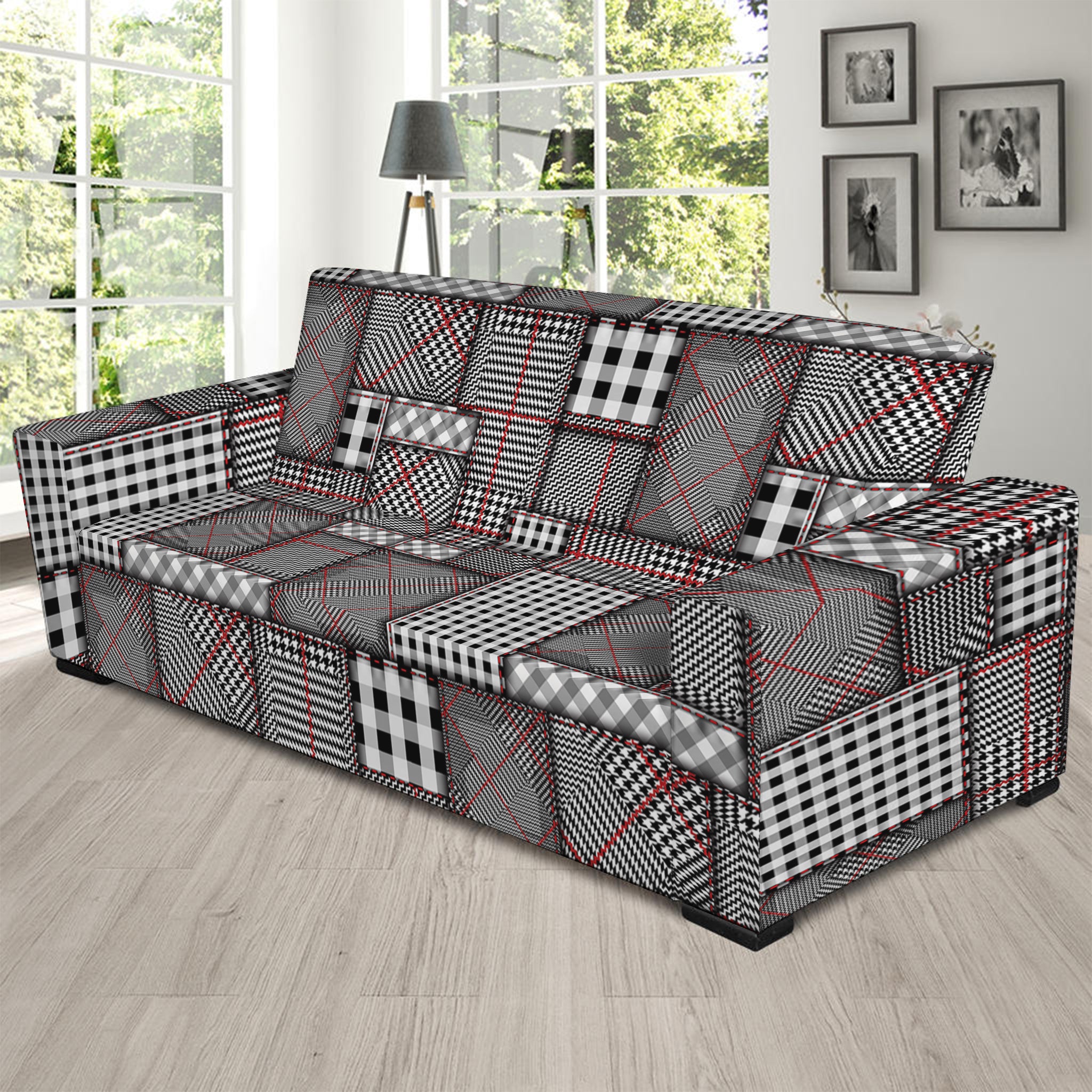 Glen Plaid Patchwork Pattern Print Sofa Slipcover