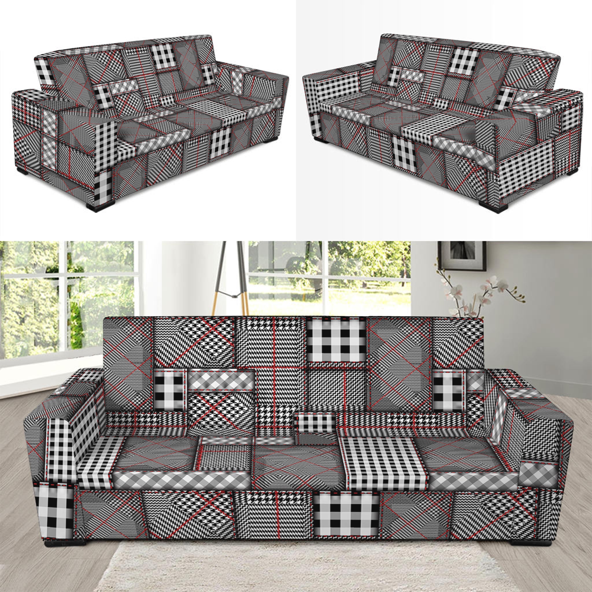 Glen Plaid Patchwork Pattern Print Sofa Slipcover