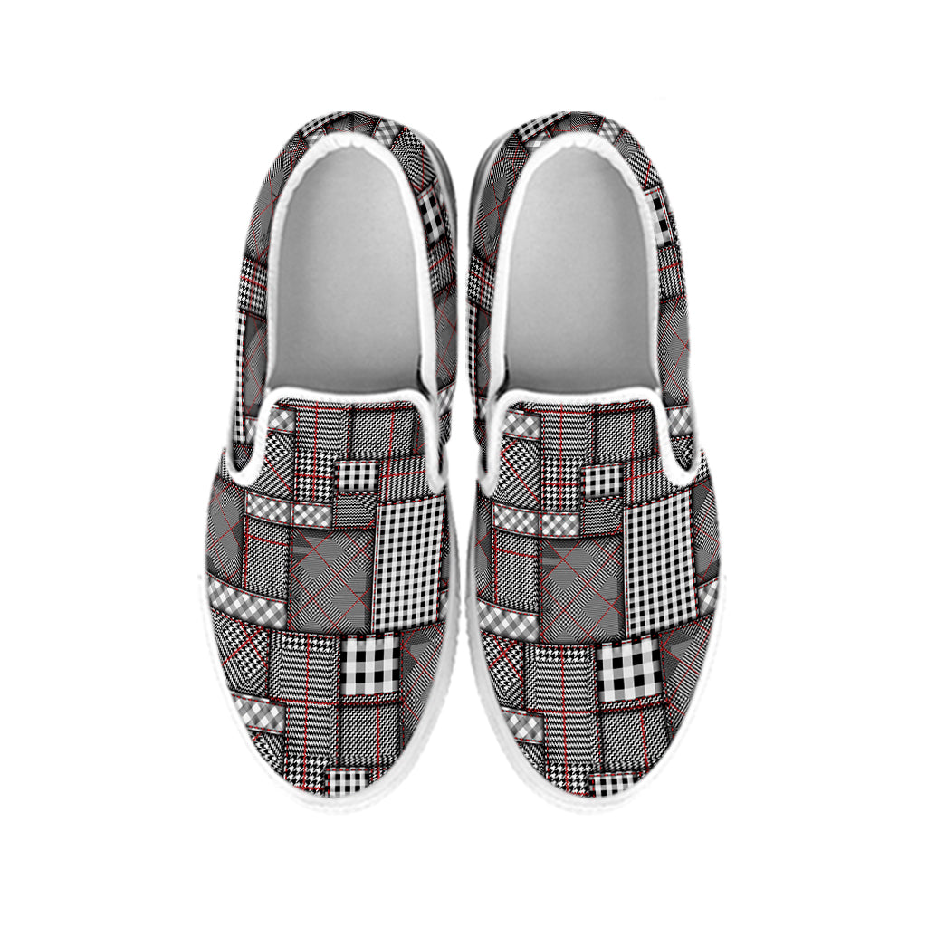 Glen Plaid Patchwork Pattern Print White Slip On Shoes