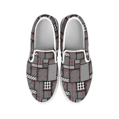 Glen Plaid Patchwork Pattern Print White Slip On Shoes