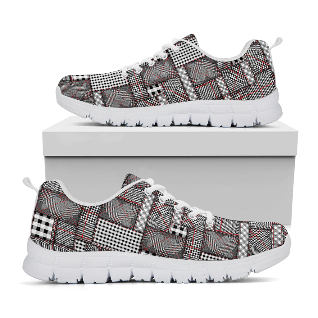 Glen Plaid Patchwork Pattern Print White Sneakers