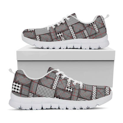 Glen Plaid Patchwork Pattern Print White Sneakers