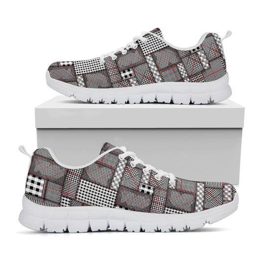 Glen Plaid Patchwork Pattern Print White Sneakers