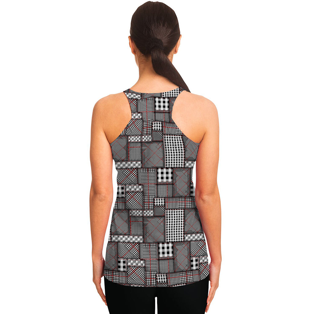 Glen Plaid Patchwork Pattern Print Women's Racerback Tank Top