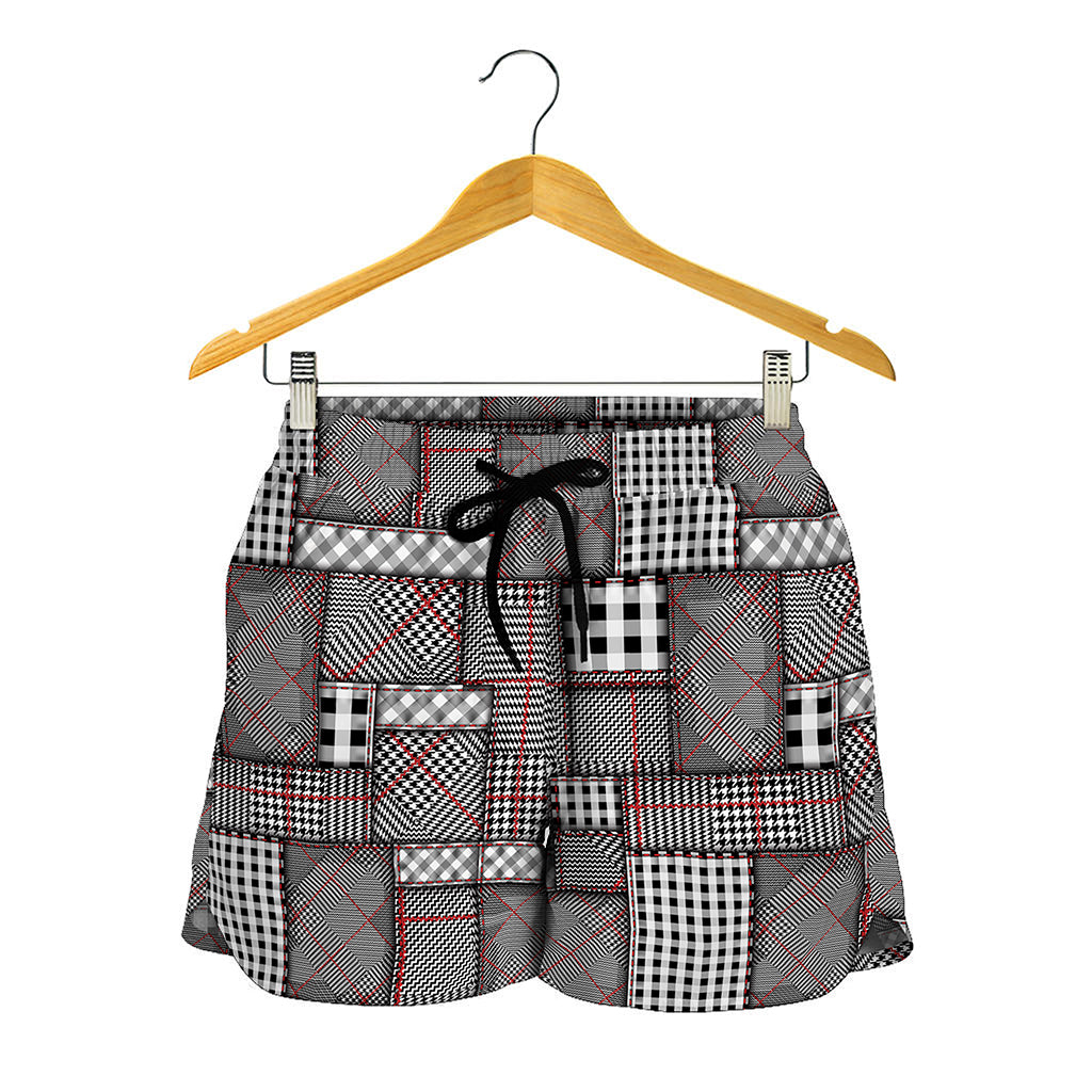 Glen Plaid Patchwork Pattern Print Women's Shorts