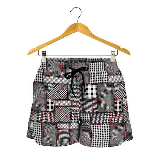 Glen Plaid Patchwork Pattern Print Women's Shorts