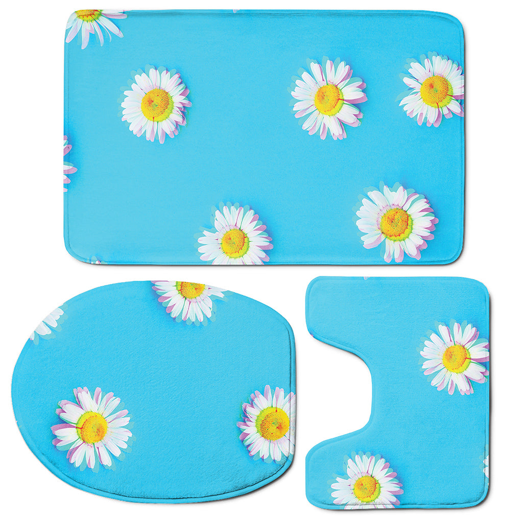 Glitch Daisy Flower Print 3 Piece Bath Mat Set