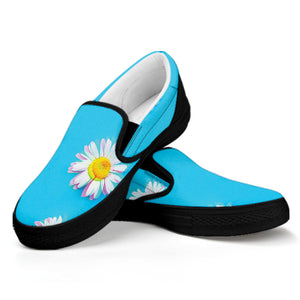 Glitch Daisy Flower Print Black Slip On Shoes