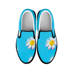 Glitch Daisy Flower Print Black Slip On Shoes