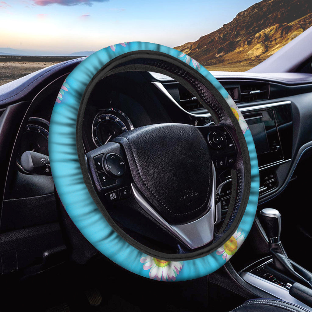 Glitch Daisy Flower Print Car Steering Wheel Cover