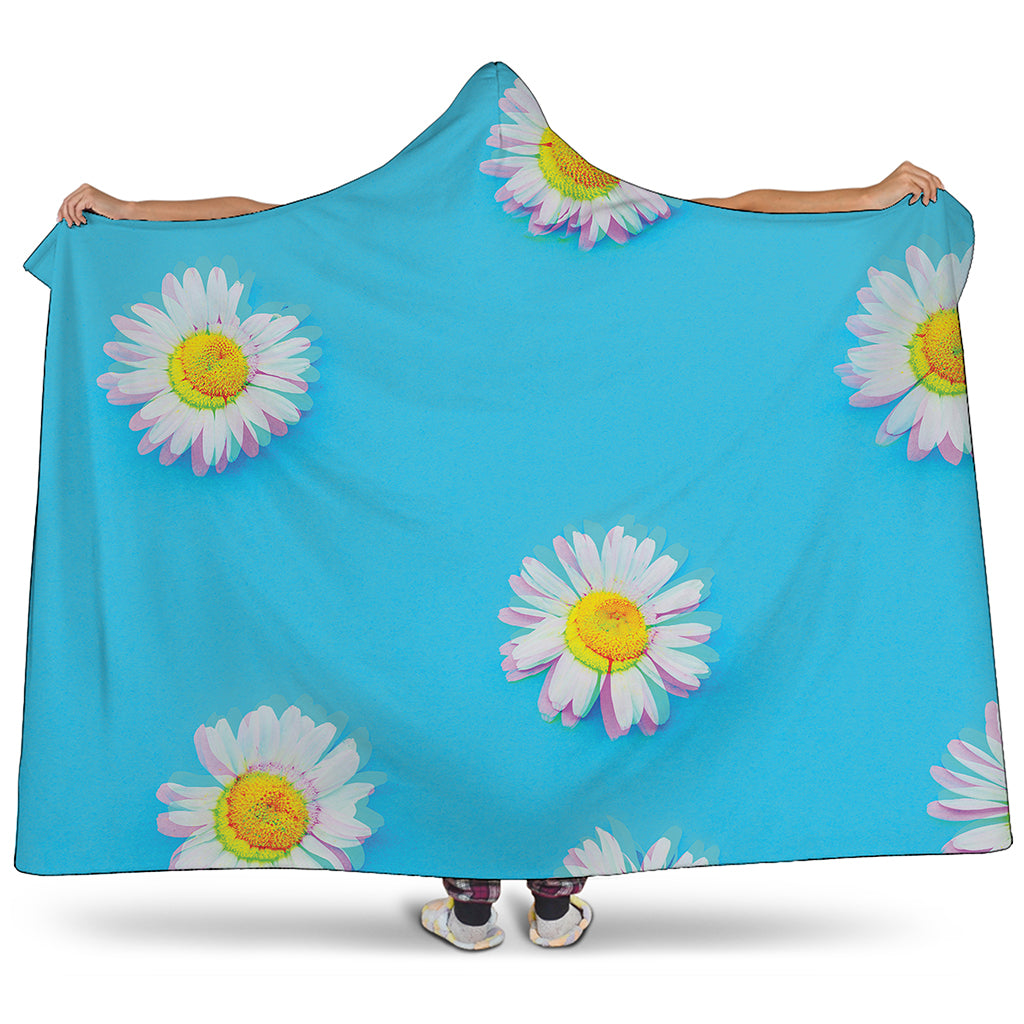 Glitch Daisy Flower Print Hooded Blanket