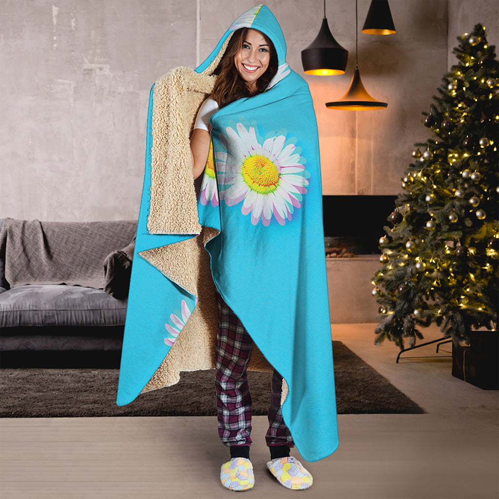 Glitch Daisy Flower Print Hooded Blanket