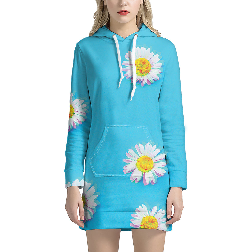 Glitch Daisy Flower Print Hoodie Dress