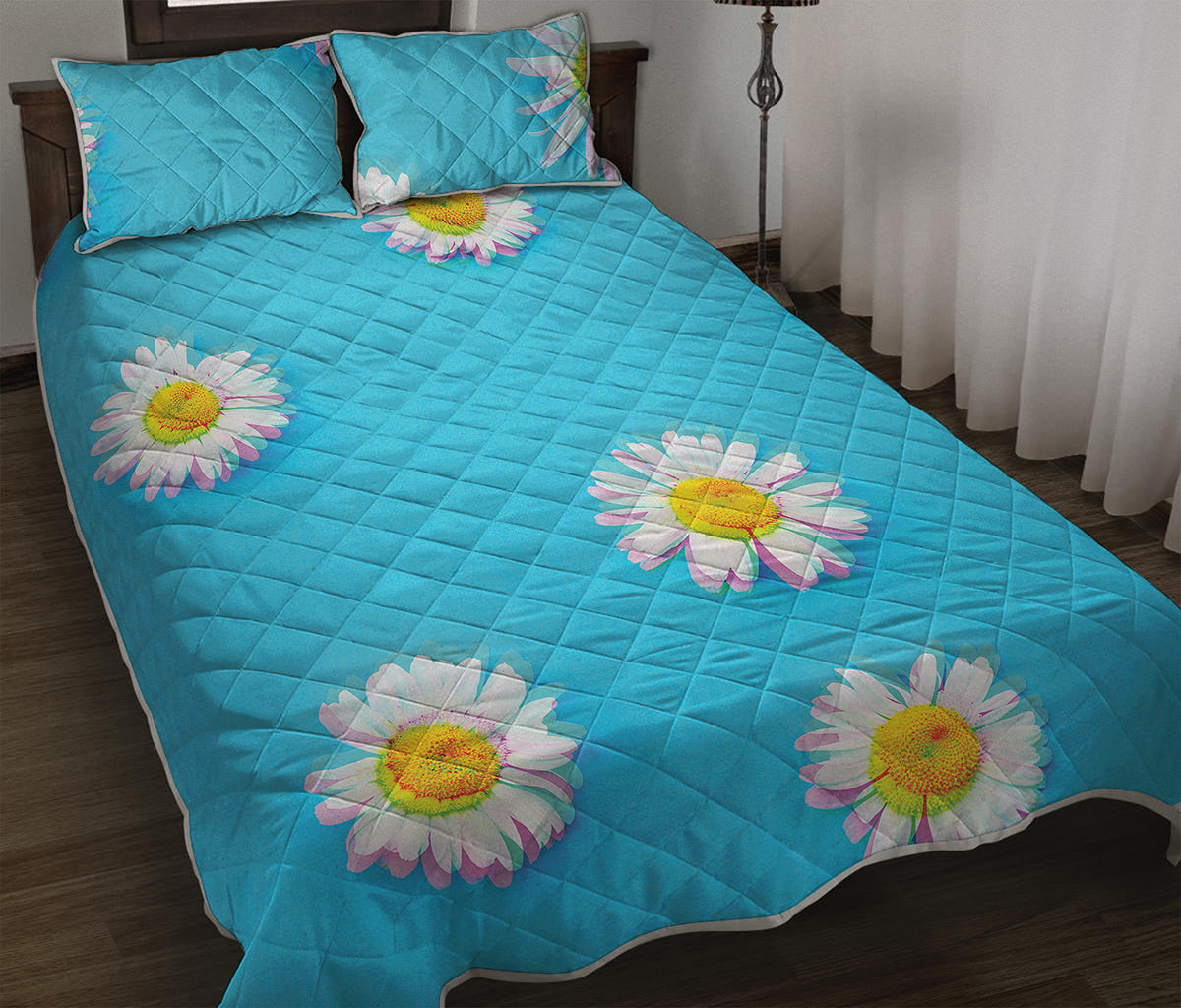 Glitch Daisy Flower Print Quilt Bed Set
