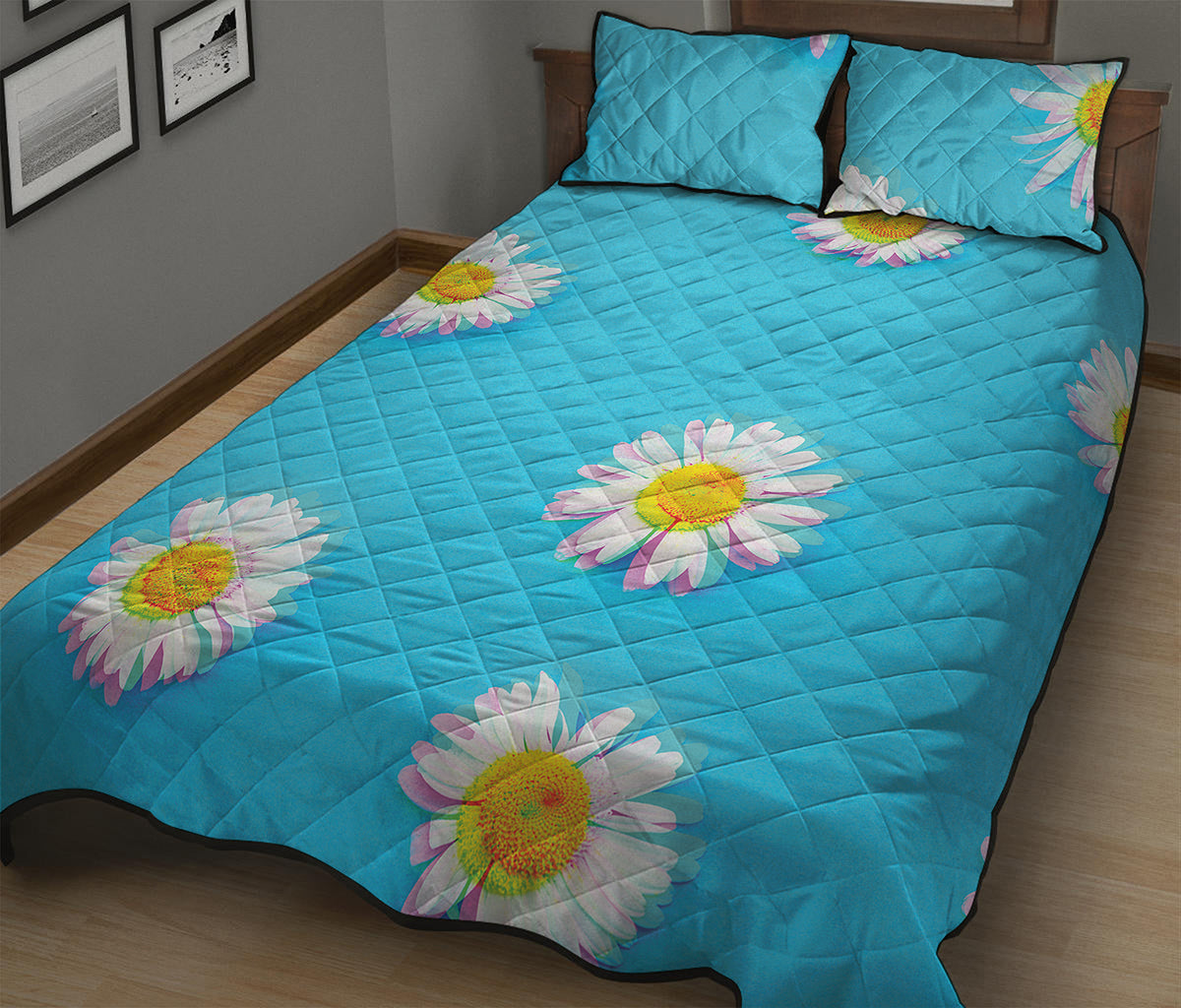 Glitch Daisy Flower Print Quilt Bed Set