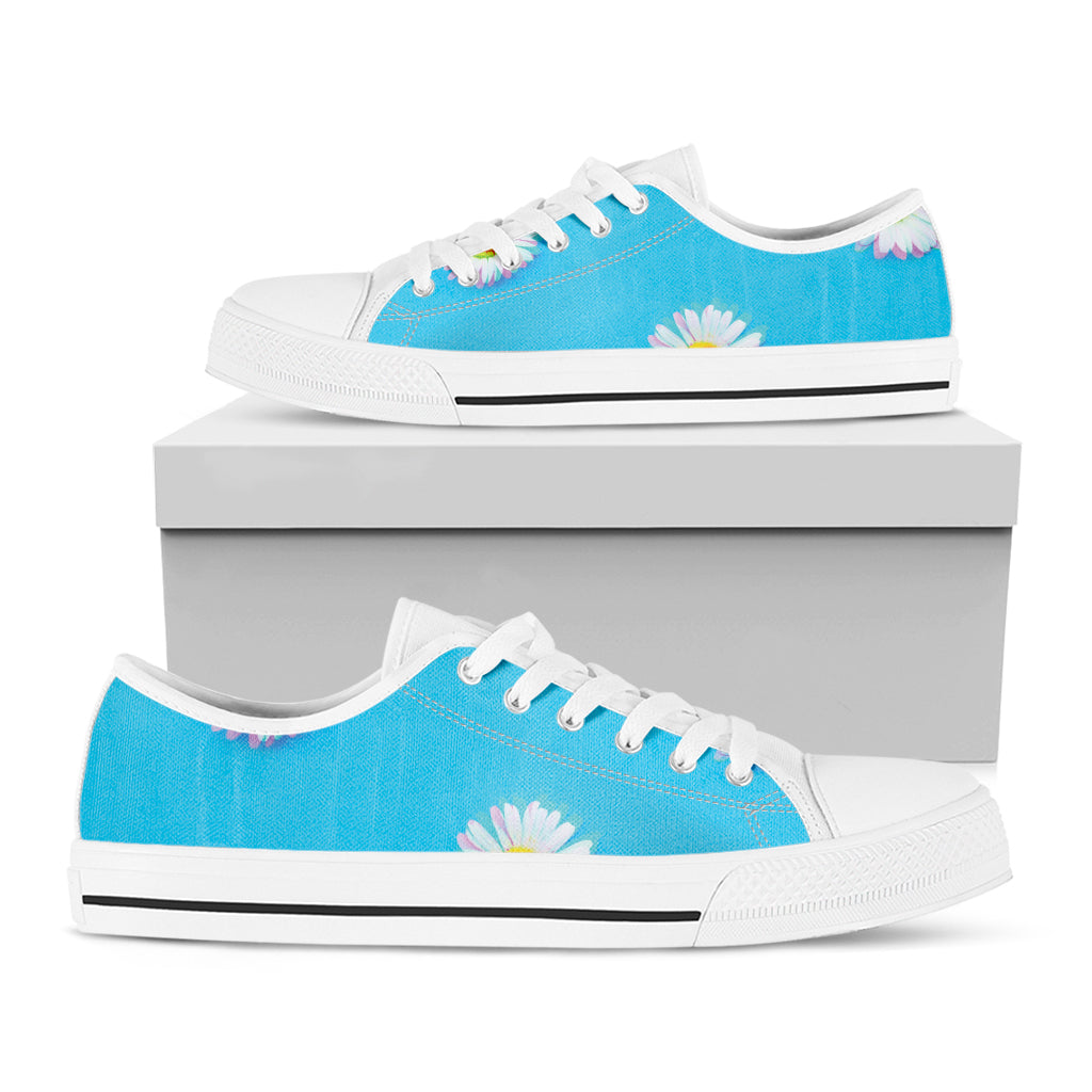 Glitch Daisy Flower Print White Low Top Shoes