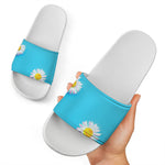 Glitch Daisy Flower Print White Slide Sandals