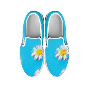 Glitch Daisy Flower Print White Slip On Shoes