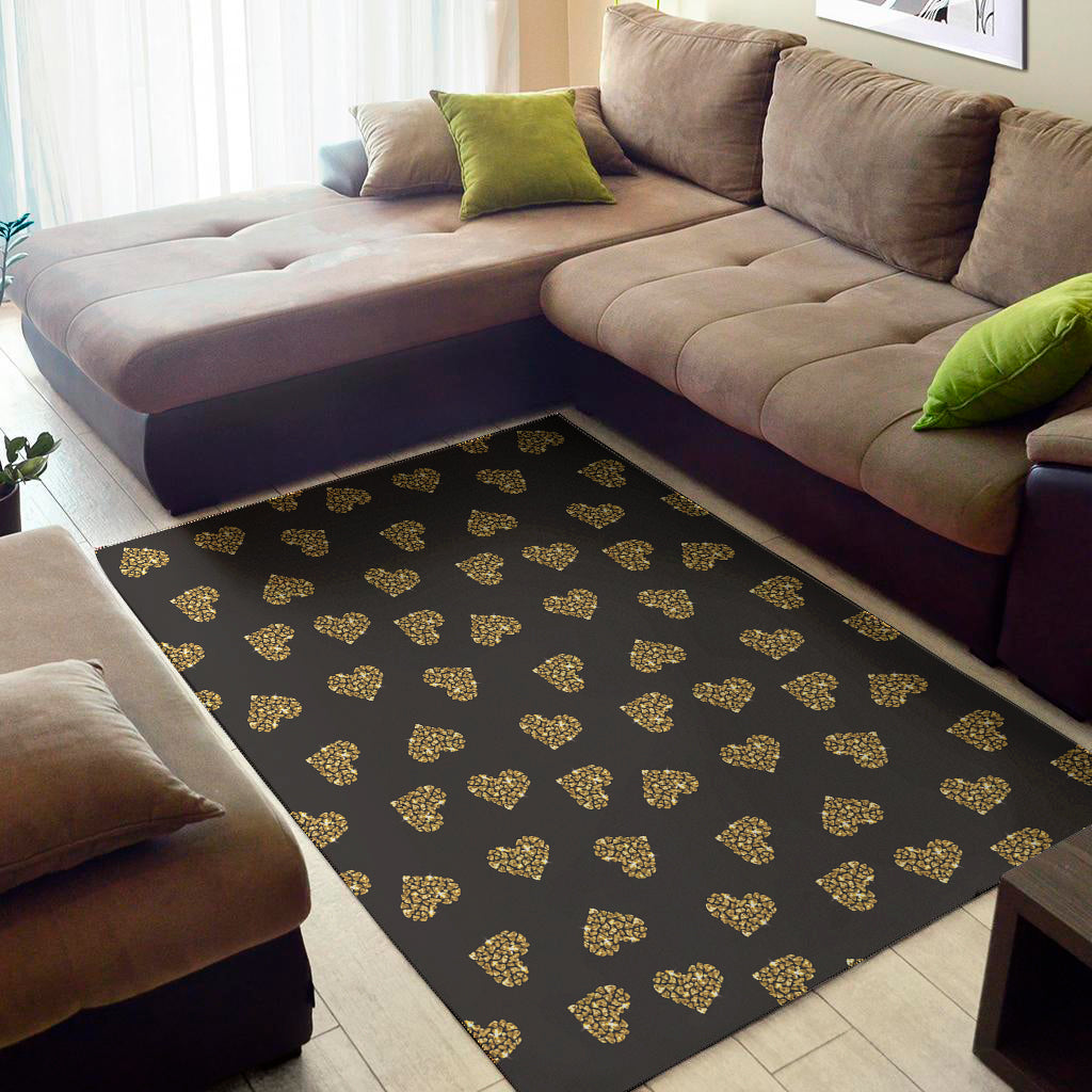 Glitter Gold Heart Pattern Print Area Rug