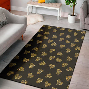 Glitter Gold Heart Pattern Print Area Rug