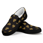 Glitter Gold Heart Pattern Print Black Slip On Shoes