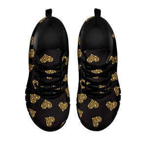 Glitter Gold Heart Pattern Print Black Sneakers