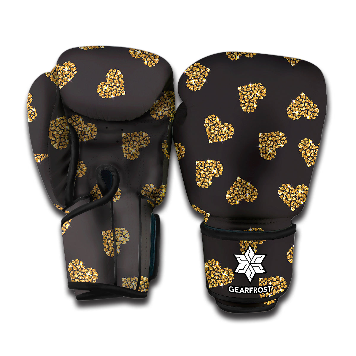 Glitter Gold Heart Pattern Print Boxing Gloves