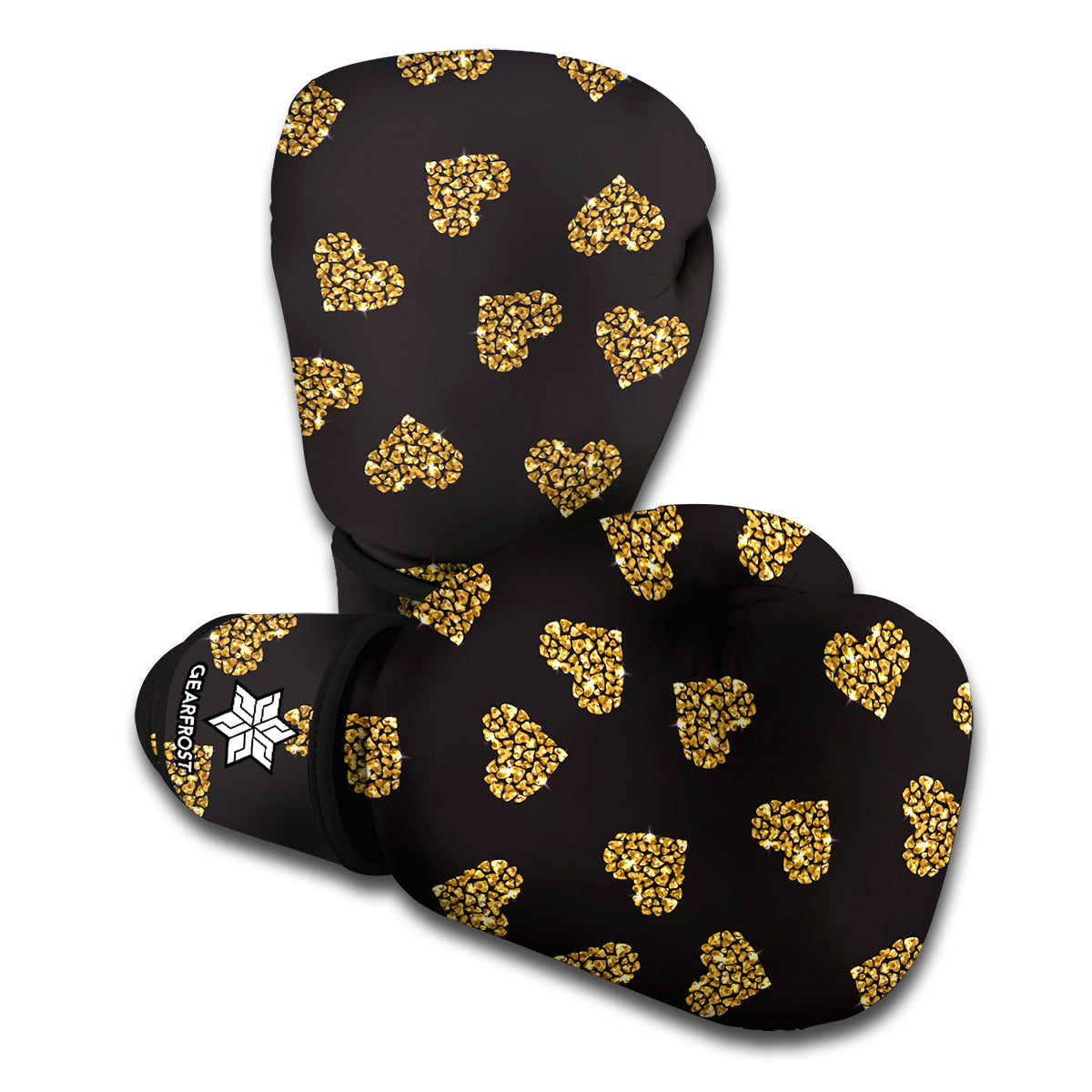 Glitter Gold Heart Pattern Print Boxing Gloves